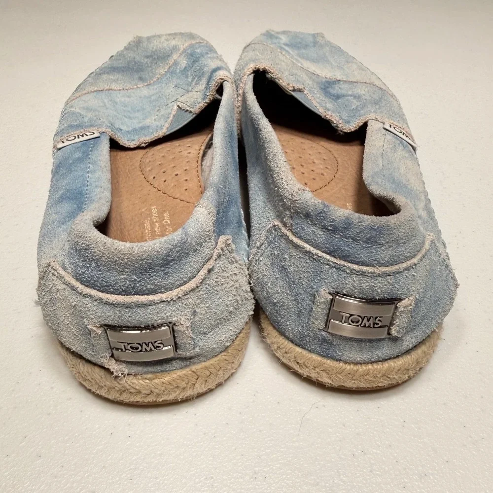 TOMS Alpargata Light Blue Acid Wash Suede Slip On Espadrille Flats Womens 7.5
